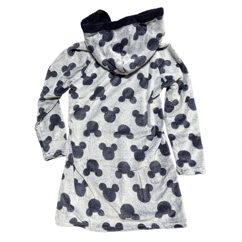 New‎ Disney Mickey Mouse Women Gray Navy Fleece Sleep Hoodie Nightgown Size M